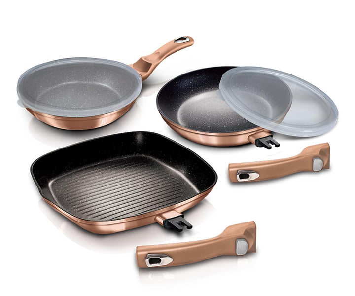 Berlinger Haus BH/7038 Bratpfannen-Set mit abnehmbarem Griff, Metallic Line Rose Gold Edition 5-teil