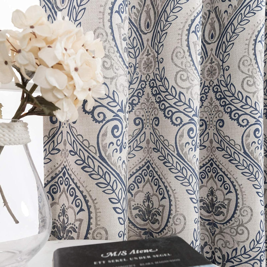 TOPICK Vorhänge Verdunkelungsvorhang Blumen 2 Stück H175xB130 Blau Blumen Muster Blau H175 x B130 cm