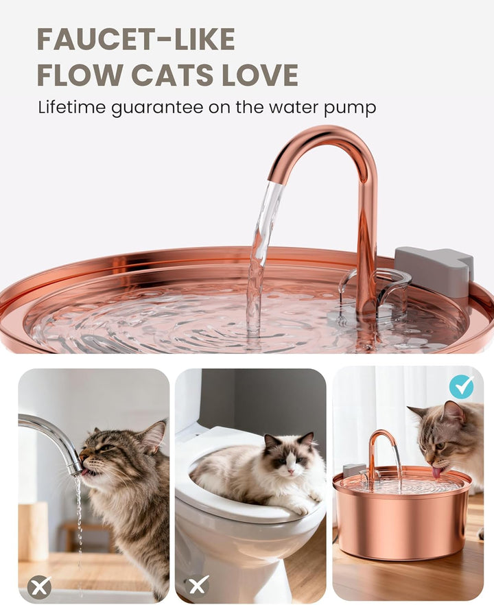 Tomxcute Katzenbrunnen Edelstahl Trinkbrunnen für Katze - 108oz/3.2L Ultra leise Wasserbrunnen für K