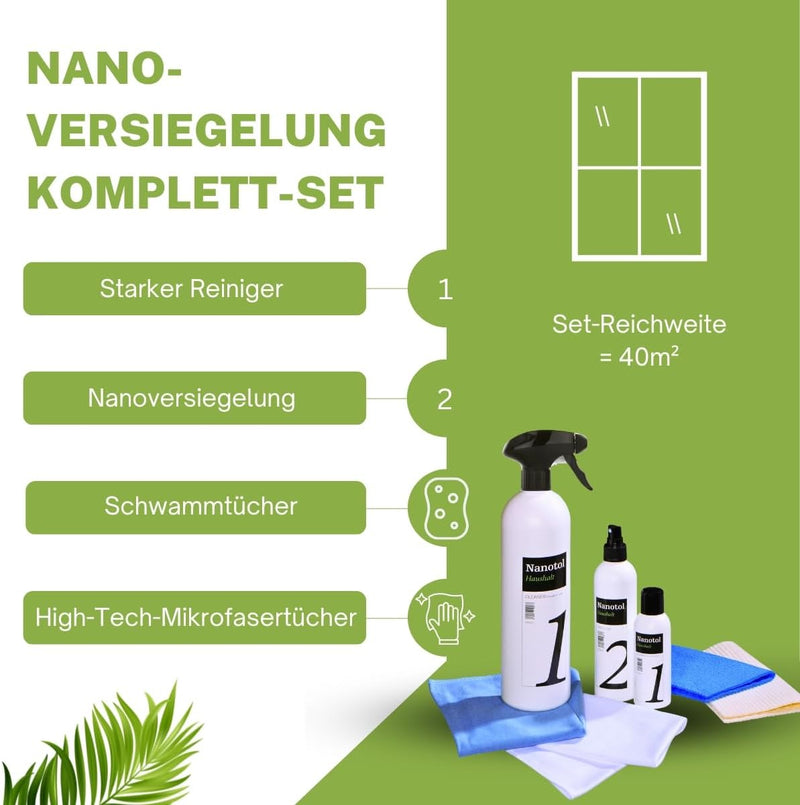 Nanotol Fenster Nanoversiegelung Set | Fensterreiniger + Glasversiegelung mit Lotuseffekt | Komplett