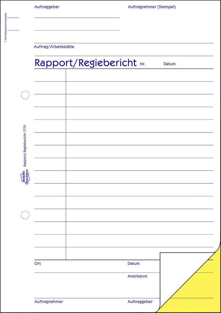 AVERY Zweckform 1770-10 Rapport/Regiebericht (A5 selbstdurchschreibend, von Rechtsexperten geprüft,