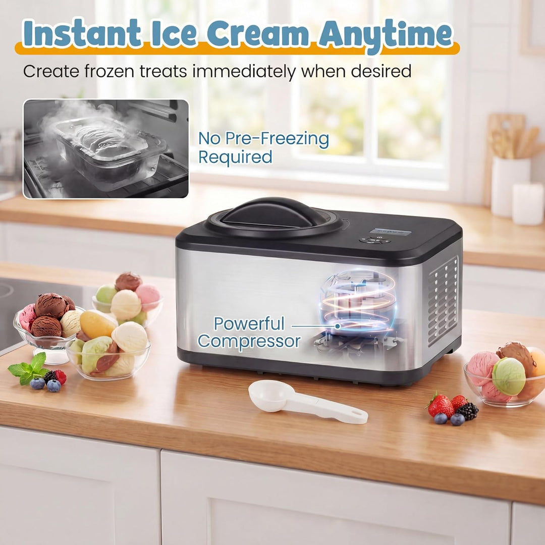 LIFEZEAL Eismaschine, 2 in 1 Eiscreme Maschine & Joghurtbereiter, 1,5 L Eiscrememaschine Edelstahl m