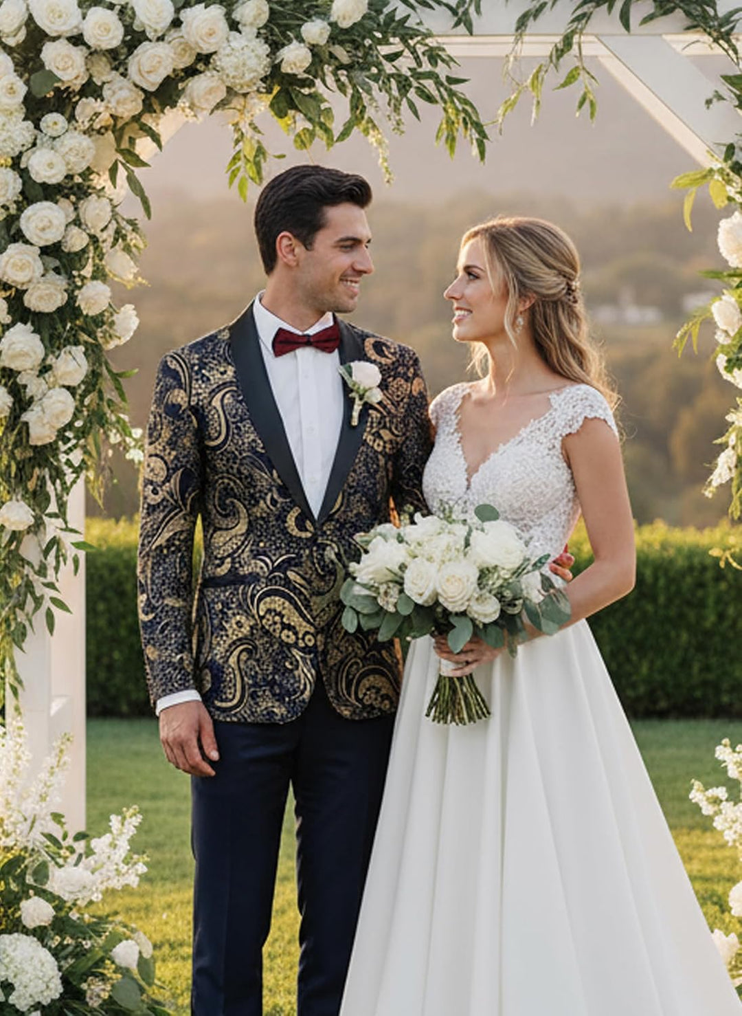 Coofandy Men's Floral Tuxedo Jacket Luxury Embroidered Suit Wedding Blazer Dinner Tuxedo for Party B