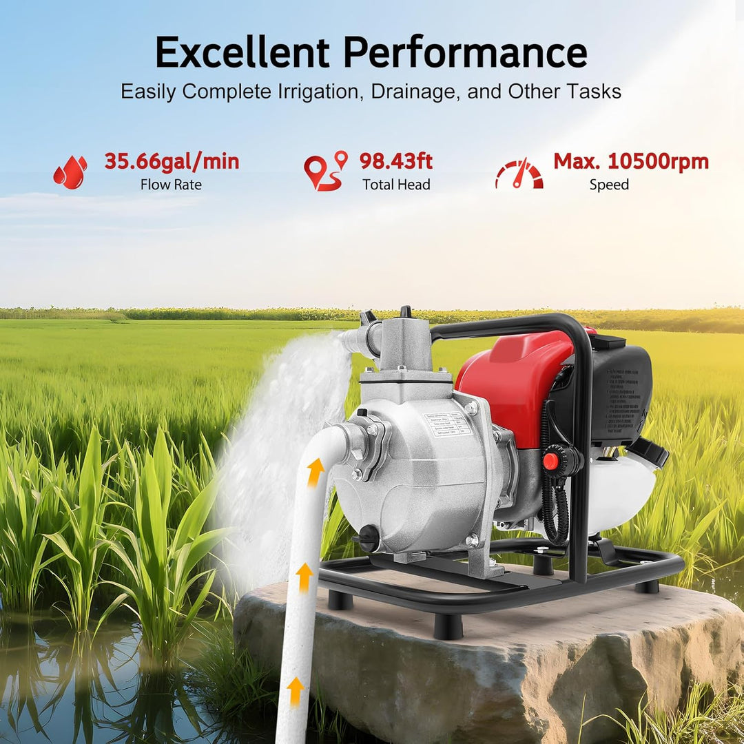 4 Takt Benzin Wasserpumpe, 1" Einzylinder Flachsaugende Schmutzwasserpumpe, Teichpumpe Schmutzwasser