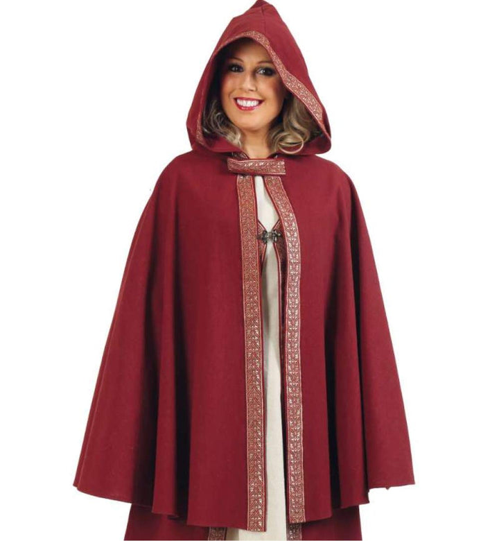 KarnevalsTeufel.de Mittelalter-Umhang edel rot mit Kapuze Verkleidung, Mittelalter LARP Gothik