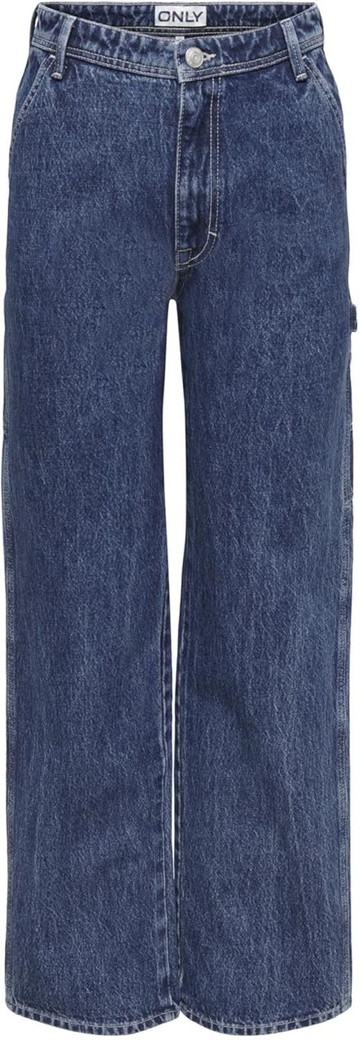 ONLY Female Straight-Fit ONLWEST HW Carpenter STR DNM DOT 26W / 32L Medium Blue Denim, 26W / 32L Med