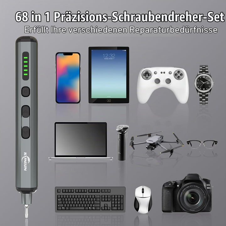 KUNLUN Mini Elektro Schraubendreher Set 70 in 1 mit 64 Magnetischen Bits 5 Gänge Drehmoment LED Bild