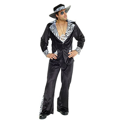 Morph Zuhälter Kostüm Herren, 70er Jahre Halloween Kostüm Herren | Samtjacke, Hose &amp; Hut, Zebra-Prin
