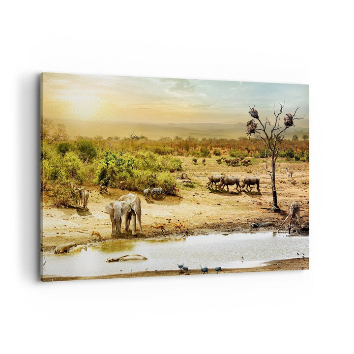 Bilder auf Leinwand 100x70cm Leinwandbild mit Rahmen Safari Tiere Gross Wanddeko Bild Schlafzimmer K