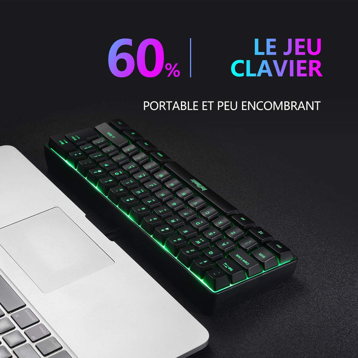 RedThunder 60 % Set mit Tastatur und Maus, 2-in-1, französische AZERTY, Mini-Tastatur, ultra-kompakt