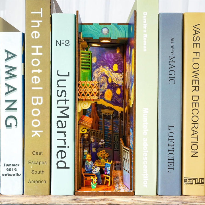 Tonecheer DIY Book Nook Kit 3D Holzpuzzle Modellbausatz für Erwachsene, mit Licht Booknook Bastelset