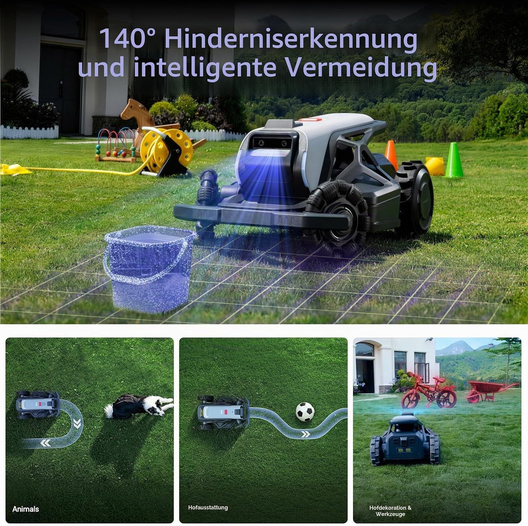 TRON SE Mähroboter ohne Begrenzungskabel, bis 1500m², VSLAM + nRTK Navigation mit 140° KI Vision, Ke