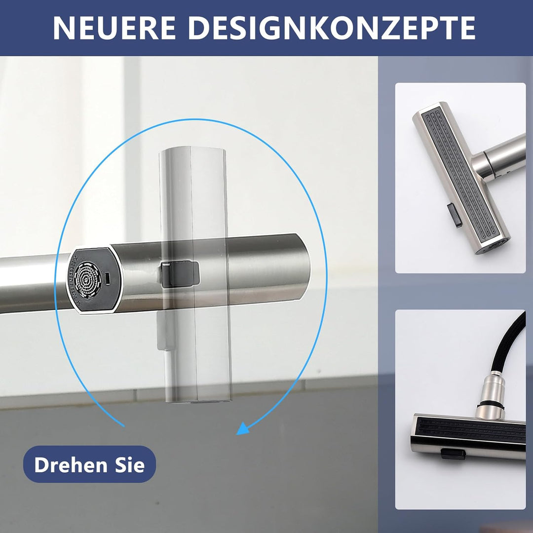 AIMADI Küchenarmatur ausziehbar,Wasserhahn Küche mit 3-Wege-Duschbrause & 38cm Schlauch, Einhebelmis