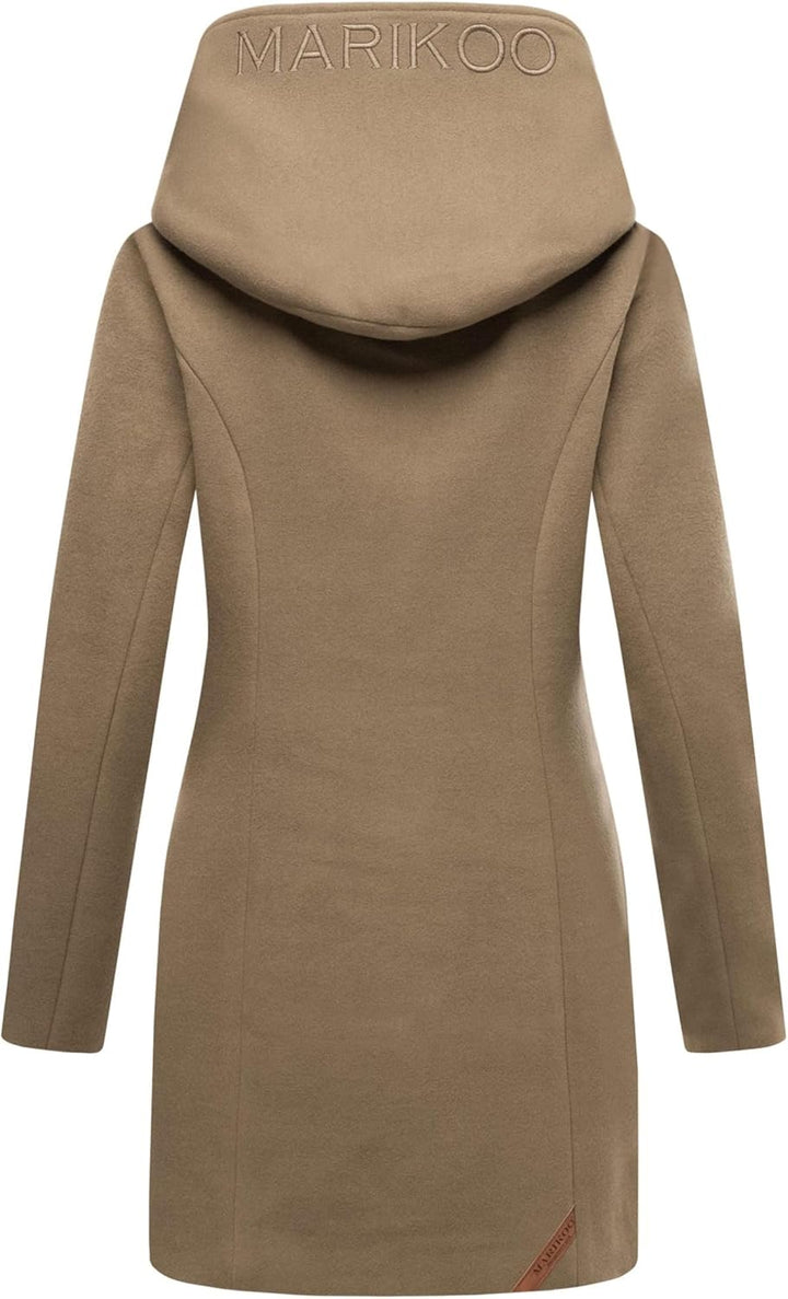 MARIKOO Damen Mantel Trenchcoat Wintermantel Übergangs Jacke Parka Lang B819 S Stone-Brown, S Stone-