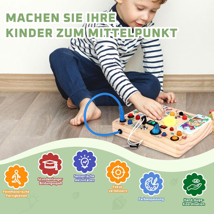 Dinosaurier Busy Board Montessori Spielzeug ab 1 jahr Activity Board Holzspielzeug Mit 10 Schaltern