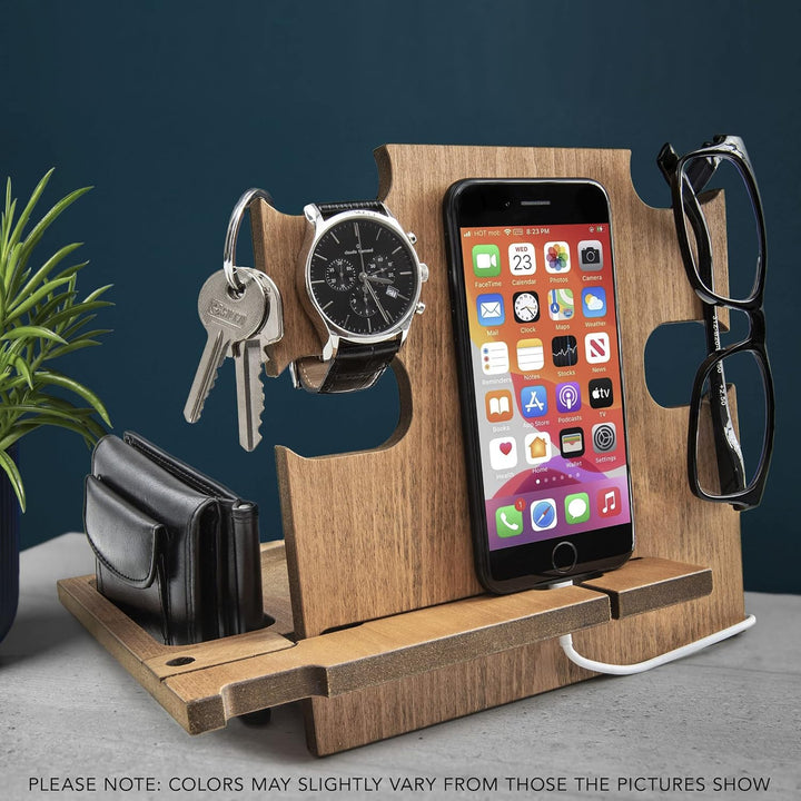 Personalisierte Dockingstation, Smartphone-Ständer - Nachttischhalter aus Holz, Geschenkidee für Män