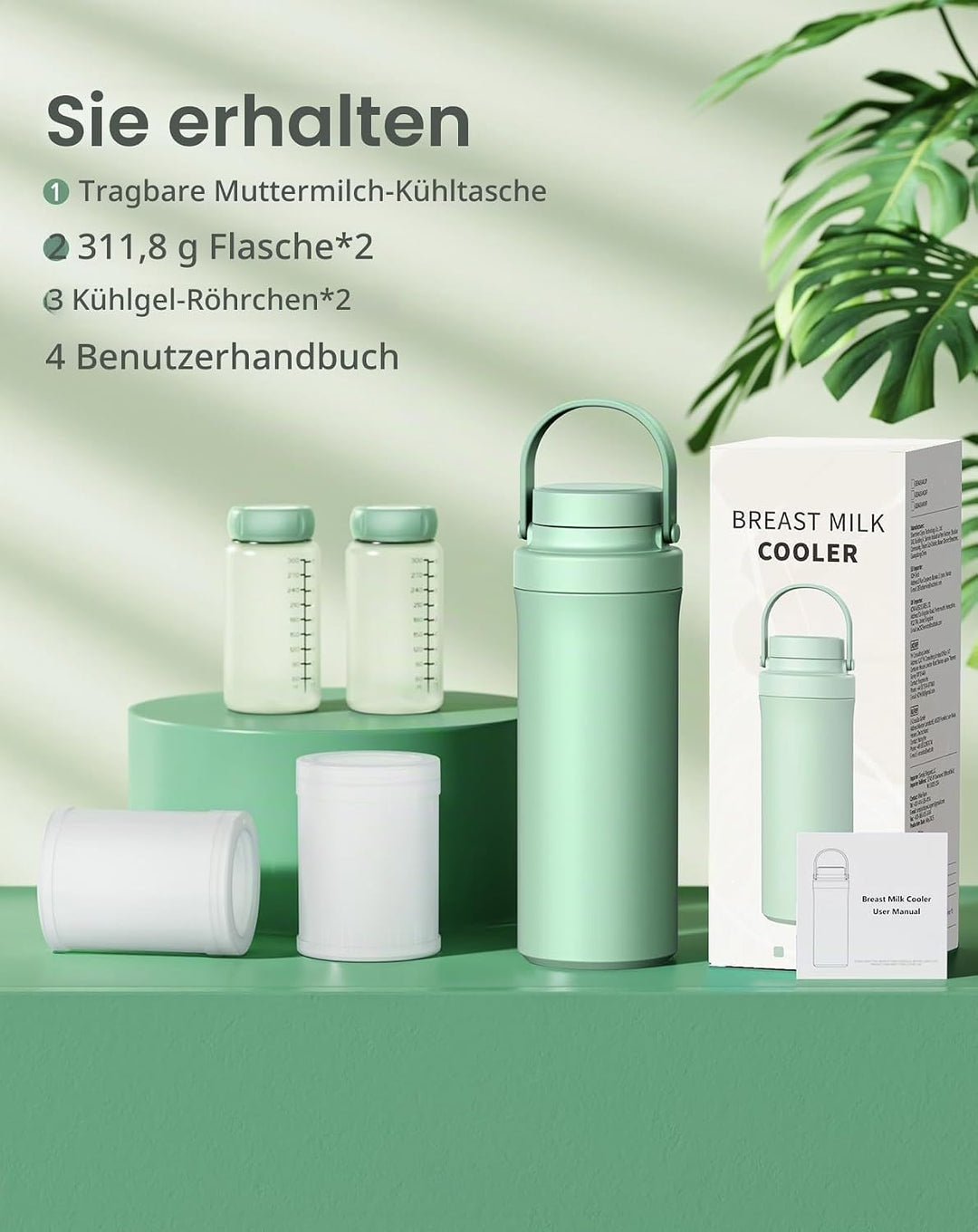 Xaproo Verbesserte 650ml Muttermilch-Kühlflasche, Tragbarer Muttermilchkühler für draussen mit 360°