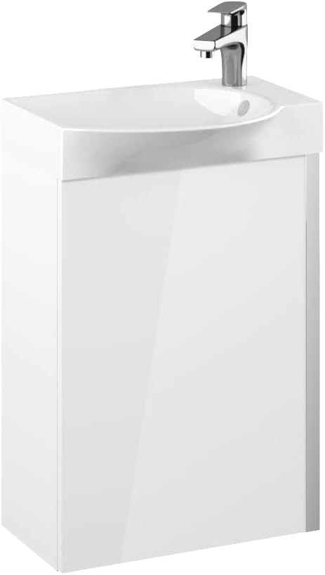 VBChome Badmöbel Set 45 cm Weiss Waschbecken mit Weiss Hängeschrank Waschtisch 1-Türen Soft-Close Se
