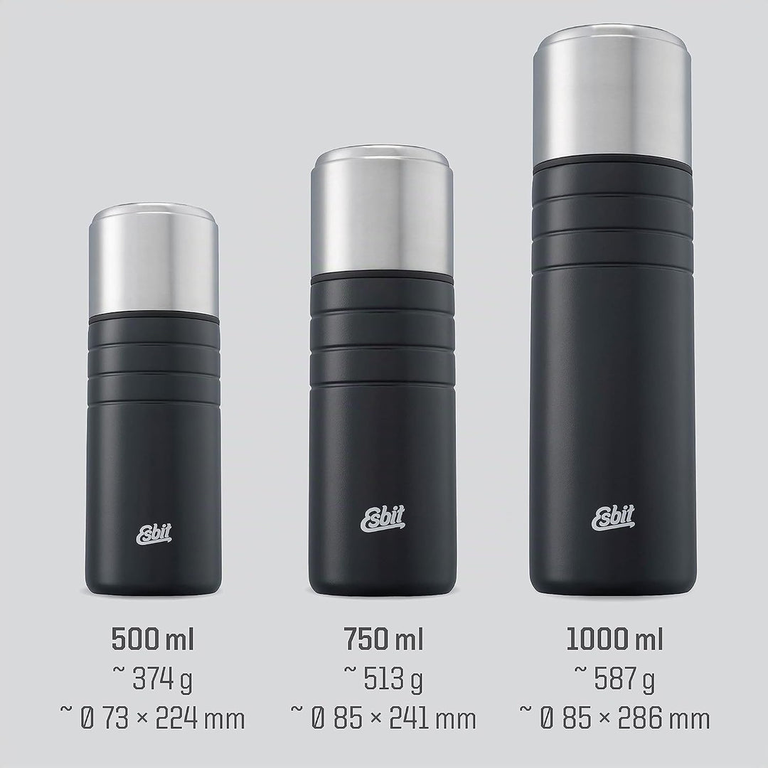 Esbit Isolierflasche Majoris mit Becher - Trinkflasche 500 ml aus Edelstahl in Schwarz - für warme u