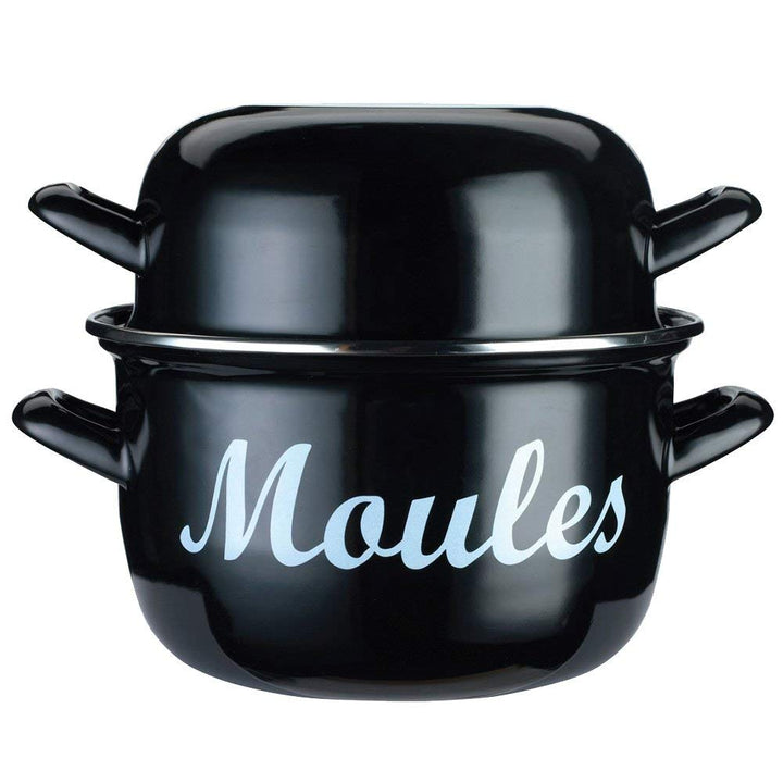 KitchenCraft World of Flavours Mediterraner Muscheltopf, Emaille Kochtopf,“Moules“ Aufschrift, Schwa