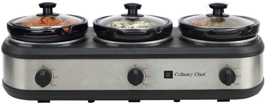 FRIGIDAIRE ESC3105-SS Triple Slow Cooker Buffet-Server, Edelstahl, 3 x 2,5 QT