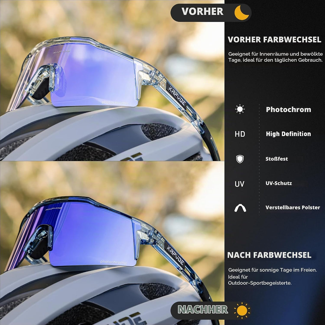 KAPVOE Photochromatische Selbsttönend Fahrradbrille TR90 Rahmen für Herren Damen Jungen Mädchen Klar