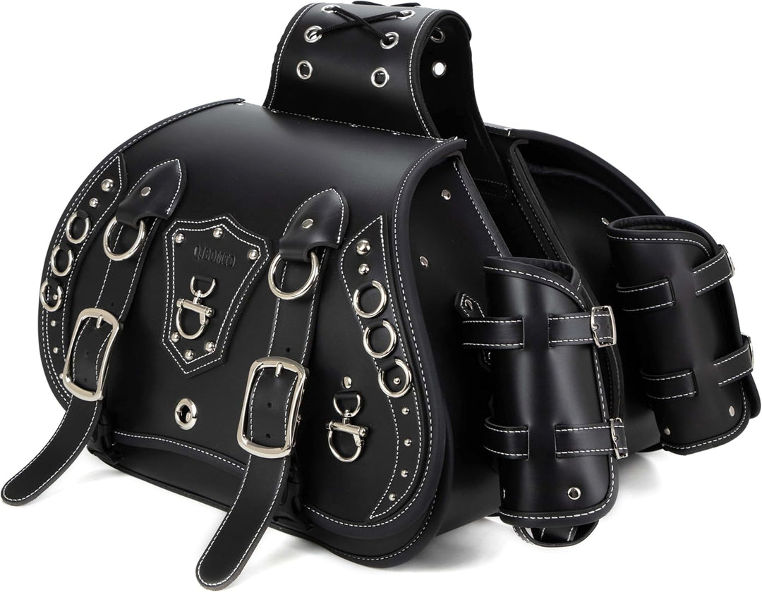 Hochdichtes Leder-Motorrad-Saddebags,Überwurftaschen, Gepäckträger, Seitentaschen mit Getränkehalter