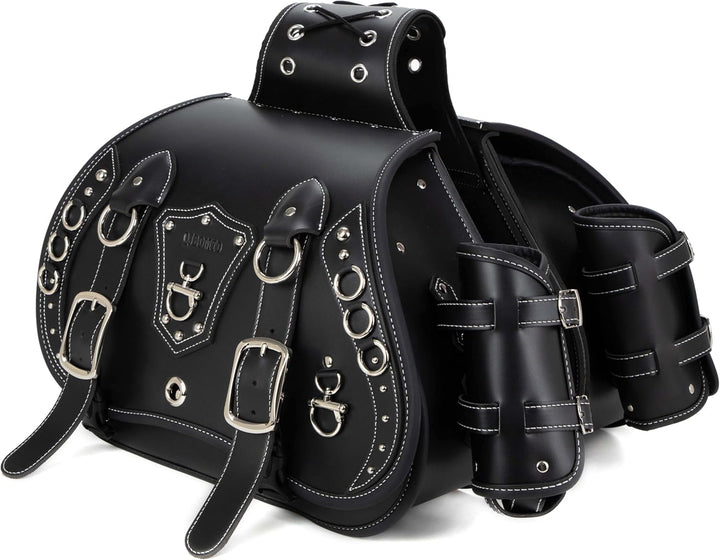 Hochdichtes Leder-Motorrad-Saddebags,Überwurftaschen, Gepäckträger, Seitentaschen mit Getränkehalter