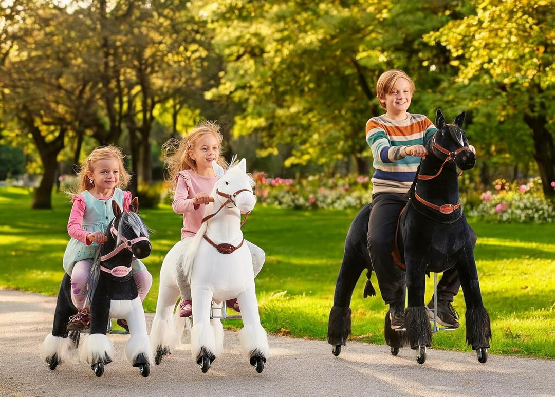Ponnie Reitpferd mit Rollen Dixi Zebra S (3-6 Jahre), Spielpferd zum Reiten mit Abnehmbarer Braun Sa