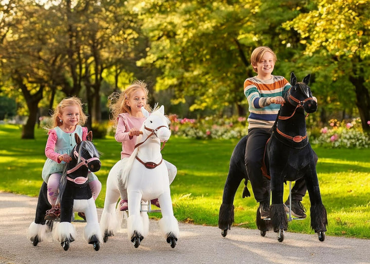 Ponnie Reitpferd mit Rollen Dixi Zebra S (3-6 Jahre), Spielpferd zum Reiten mit Abnehmbarer Braun Sa