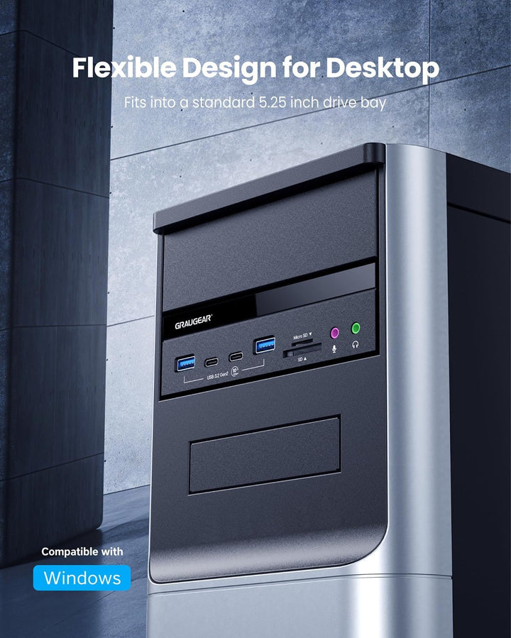 GRAUGEAR 5,25 Zoll PC Frontpanel m. SD Kartenleser und USB HUB [8 in 1] | PC Gehäuse Frontpanel mit