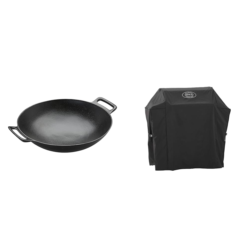 RÖSLE VARIO Wok, Hochwertiger Wok aus emailliertem Gusseisen zum scharfen Anbraten & Abdeckhaube BBQ