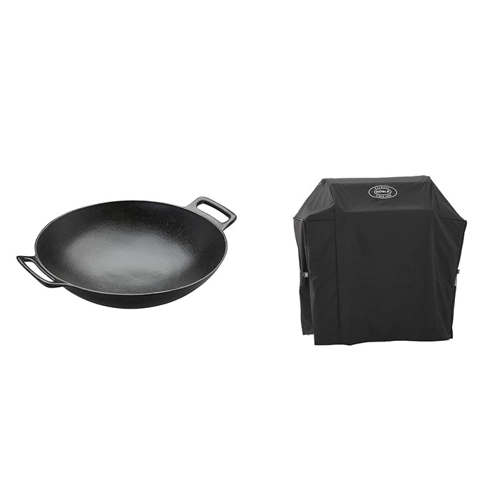RÖSLE VARIO Wok, Hochwertiger Wok aus emailliertem Gusseisen zum scharfen Anbraten & Abdeckhaube BBQ