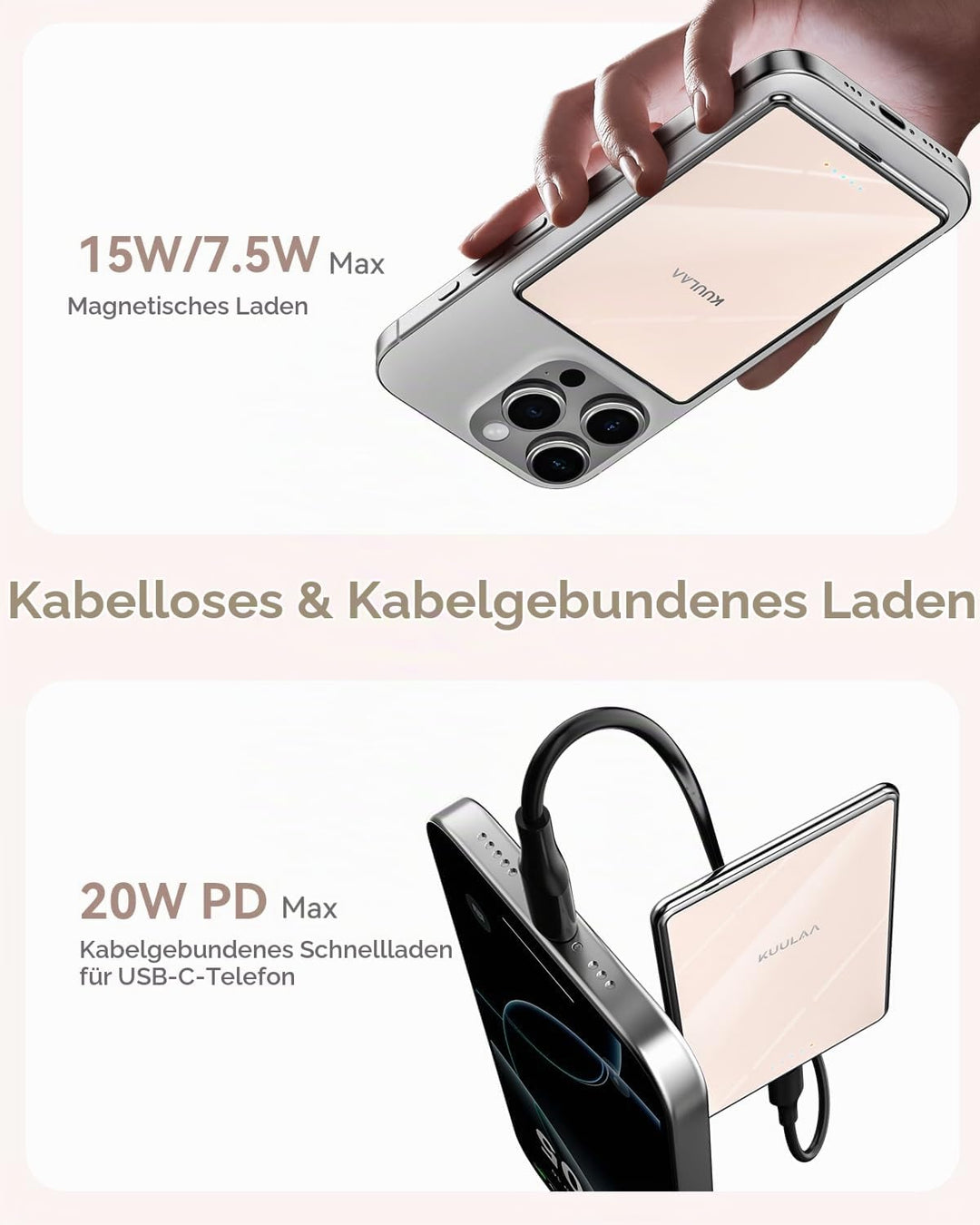 Kuulaa Magsafe Power Bank, Ultra-Slim Wireless Portable Charger, 5000mAh Magnetic Phone Charger with