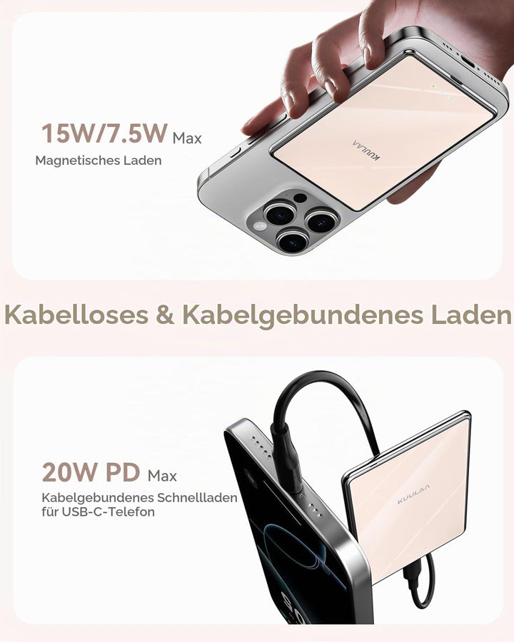 Kuulaa Magsafe Power Bank, Ultra-Slim Wireless Portable Charger, 5000mAh Magnetic Phone Charger with
