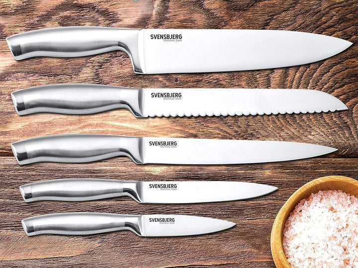 SVENSBJERG Messerblock mit Messerset bestückt, 5 Profi-Küchenmesser, modernes skandinavisches Design