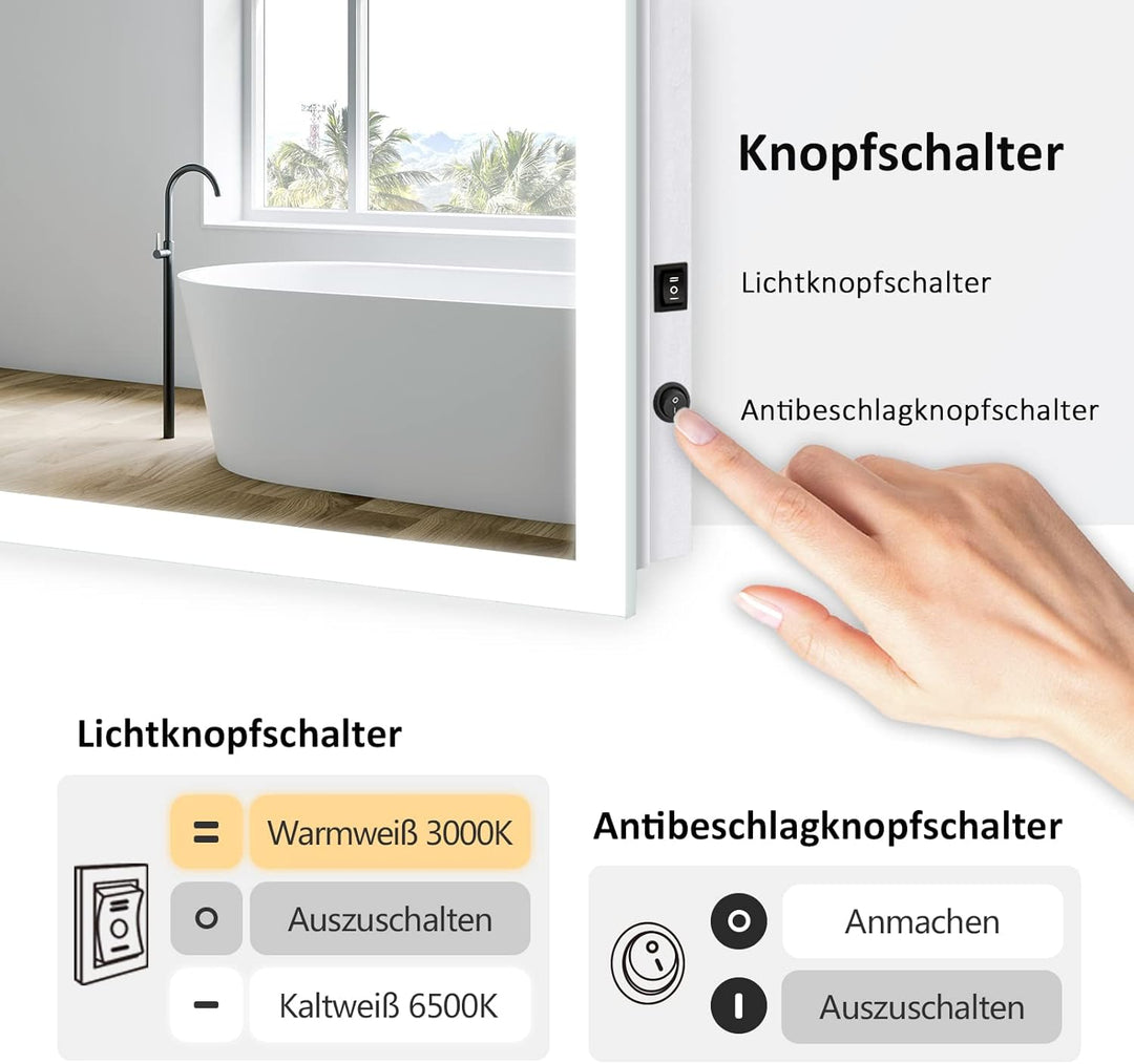 EMKE LED Badspiegel 50x70cm Wandspiegel Warmweisses Licht und Kaltesweisses Licht Badspiegel Mit bes