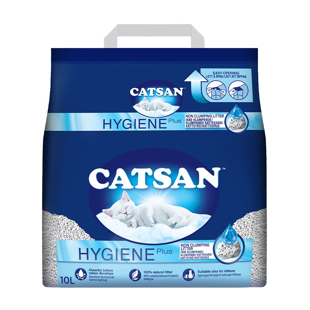 Catsan Hygiene-Katzenstreu, Nicht klumpend, 100% natürlich, saugfähig, 10 l, Weiss 10 l (Pack of 1),