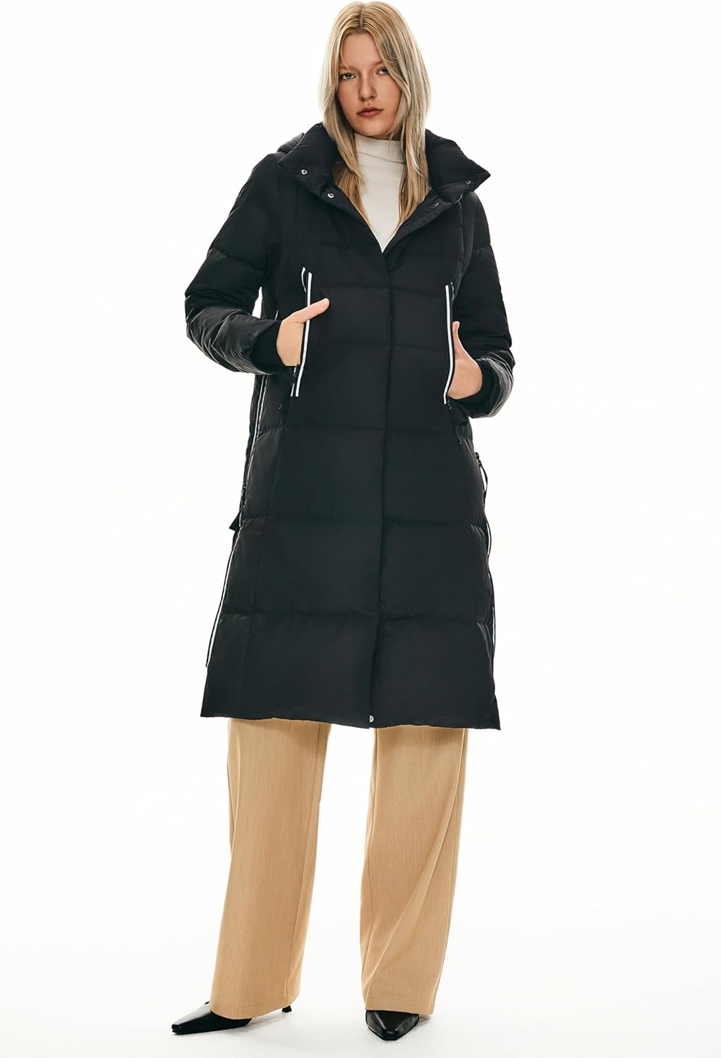 Orolay Damen Verdickte Daunenjacke Langer Wintermantel Mit Kapuze Pufferjacke, Schwarz