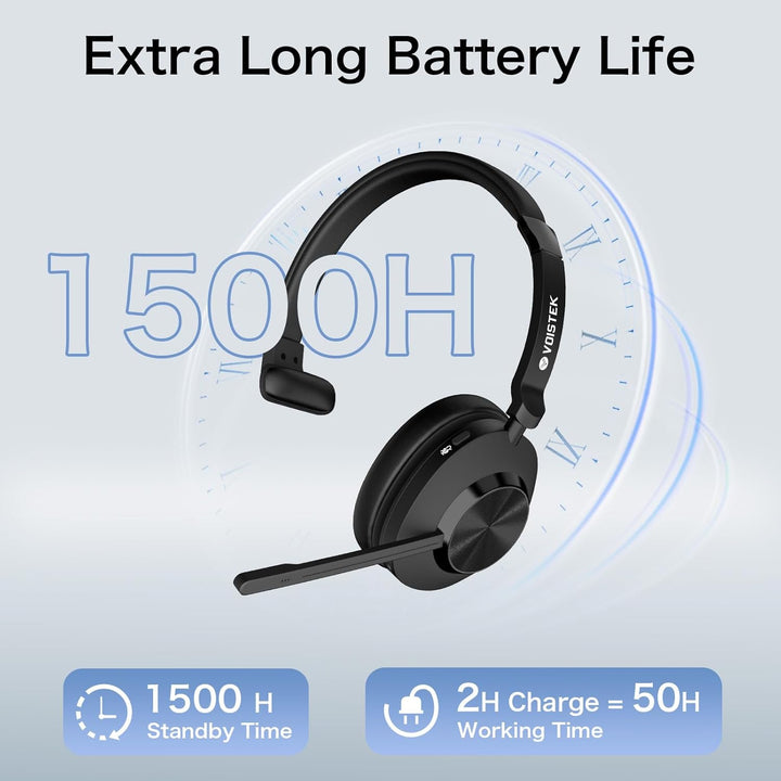 Voistek On-Ear Wireless Headset mit Bluetooth & USB-Dongle – 50 Std. Akkulaufzeit, Geräuschunterdrüc