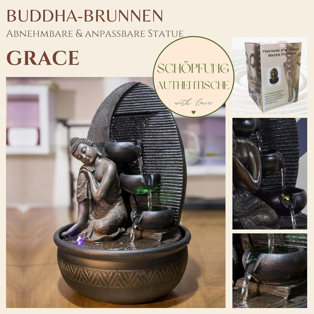 Zen'Light Zimmerbrunnen Buddha Grace, Kunstharz, bronzefarben, 26 x 26 x 40