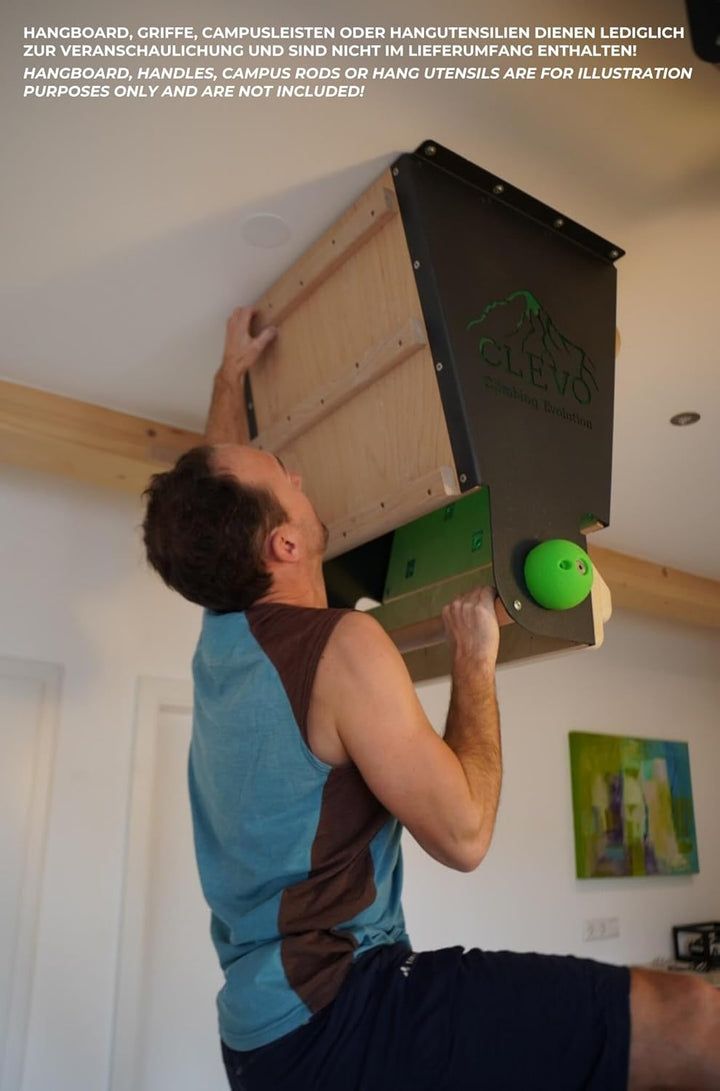 CLEVO XL Multifunktionales Klettertrainingsmodul für Deckenmontage: Campusboard, Hangboard, Klimmzug