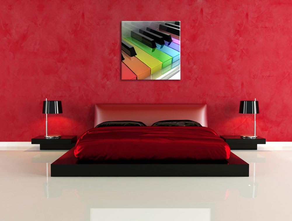 Pixxprint Piano Regenbogen Klaviertasten als Leinwandbild/Grösse: 70x70 cm/Wandbild/Kunstdruck/ferti