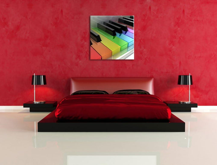 Pixxprint Piano Regenbogen Klaviertasten als Leinwandbild/Grösse: 70x70 cm/Wandbild/Kunstdruck/ferti
