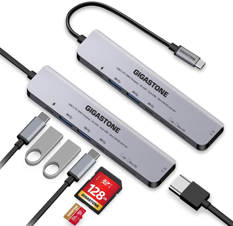 【USB C Splitter】 2-Pack Multiport Adapter für MacBook Pro Air, GIGASTONE 7 in 1 USB C Dongle hub mit