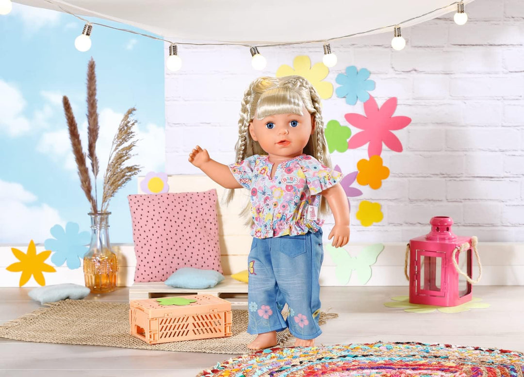 Zapf Creation 832677 BABY born Trend Jeans 43cm - Puppenkleidung Set bestehend aus blauer Jeans, Blü