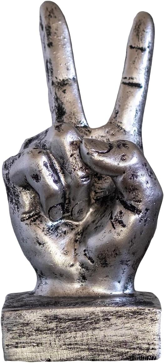 IDYL Moderne Skulptur Figur Resin Hand Victory |silberfb. | Masse: 6x8x17 cm | Material: Polyresin (