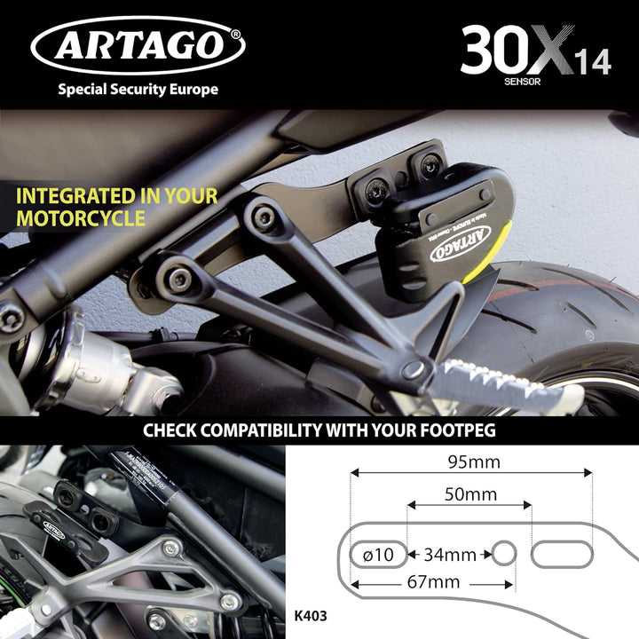 Artago 30X3 Pack Bremsscheibenschloss mit Alarm 120db Hohe Sicherheit + Halterung für Kawasaki Z900,