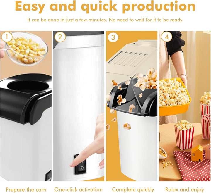 1200w Popcornmaschine, Mini Heissluft Popcorn Maker Gesund Ohne Öl Fett 2 Minuten One-Touch-Bedienun