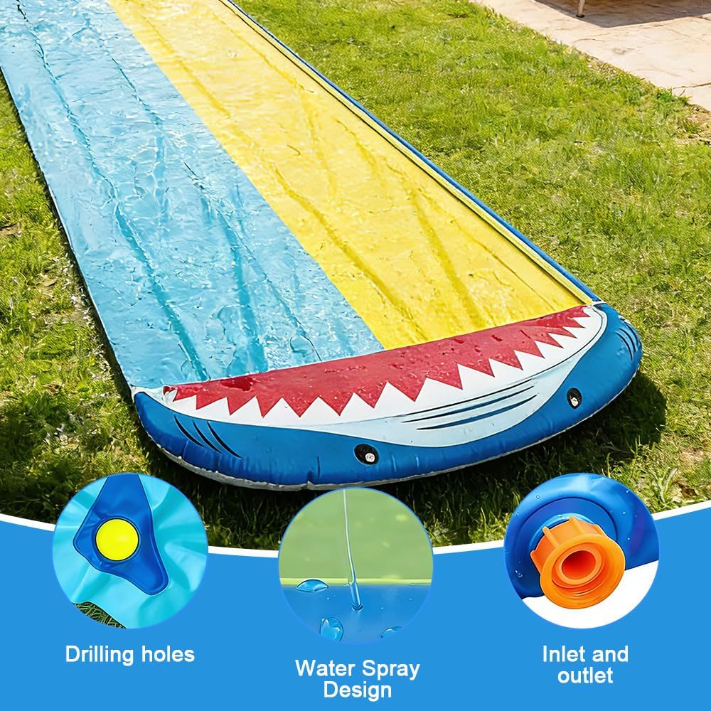 Wasserrutsche Garten, 15.8ft/480cm Doppelrutsche mit Eingebautem Sprinkler, Sommer-Rutsch-Wasserruts